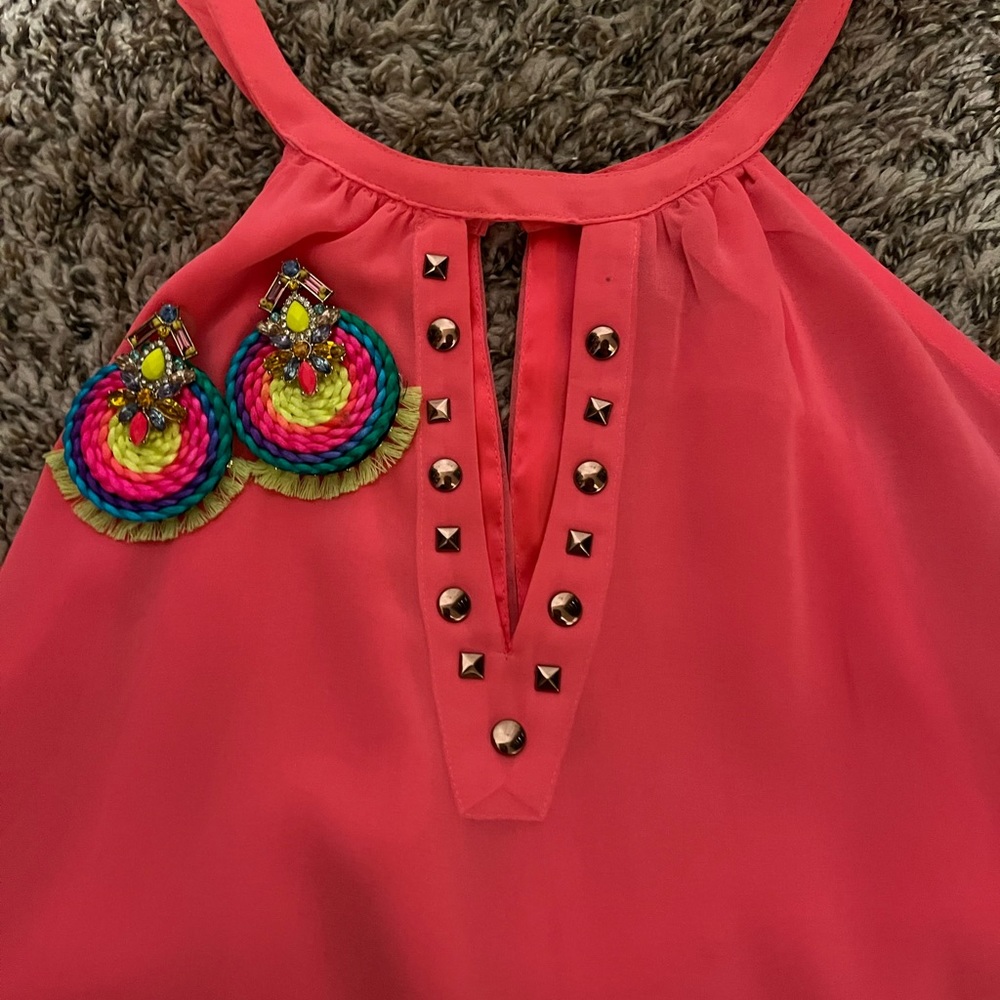 Bebe neon pink top Sexy front slit, elastic waist